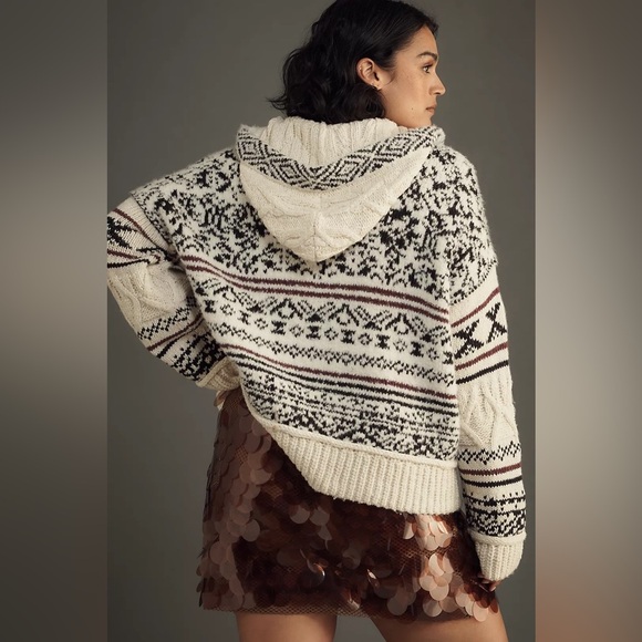 NWT! Anthropologie Ivory and Black Pilcro Relaxed Hooded Sweater - Size XS 🍟 - Picture 10 of 16